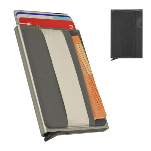 STUFF® Automatischer Kartenhalter mit RFID-Technologie + 2 Taschen | Kartenetui für Herren mit zwei Fächern für Geldscheine, Münzen usw., Grau Ii, 9,5CM X 6CM X 1,5CM, Modern von STUFF