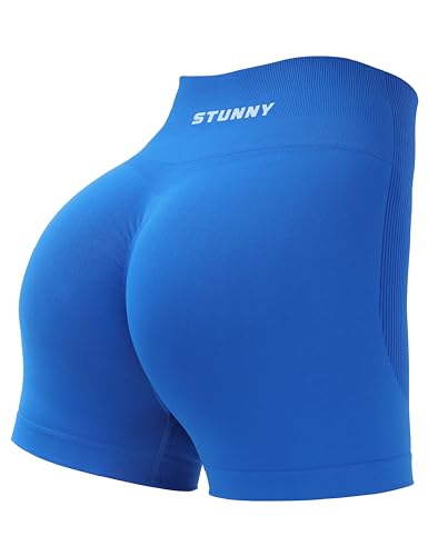 STUNNY Sportliche Workout-Shorts für Damen, Active Gym, nahtlos, Scrunch, intensiviert Po-Lifting, hohe Taille, #0 Ocean Blue, L von STUNNY