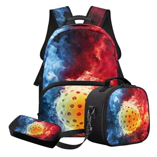 STUOARTE 3-teiliges Schulranzen-Set für Kinder, leichte Schultasche und Lunchbox-Set mit Federmäppchen, Geschenk zum Schulanfang, Blau und Rot – Pickleball, Schulranzen-Set STUOARTE 3-teiliges Schulranzen-Set für Kinder, leichte Schultasche und Lunchbox-Set mit Federmäppchen, Geschenk zum Schulanfang, Blau und Rot – Pickleball, Schulranzen-Set von STUOARTE
