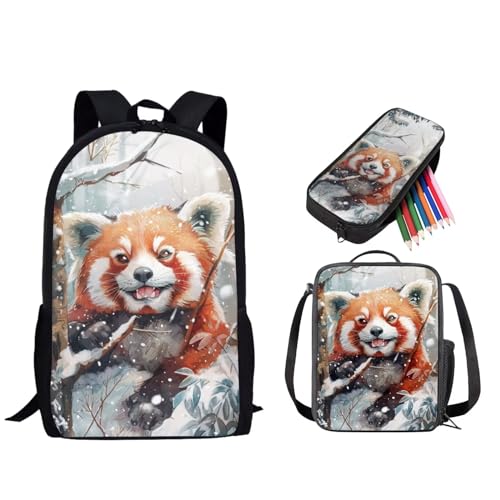 STUOARTE 3-teiliges Schultaschen-Set, 43,2 cm Rucksack, 3-in-1-Set für Kinder und Teenager, mit Lunchtasche, Federmäppchen, Roter Panda, mehrfarbig, Einheitsgröße, Reiserucksäcke von STUOARTE