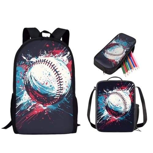 STUOARTE 3-teiliges Schultaschen-Set, 43,2 cm Rucksack, 3-in-1-Set für Kinder und Teenager, mit Lunchtasche, Federmäppchen, Splash Ink Baseball, mehrfarbig, Einheitsgröße, Rucksack, Rucksäcke von STUOARTE