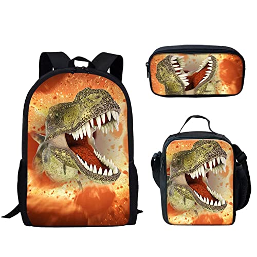 STUOARTE 3D Dinosaurier T-Rex Rucksack Set Kinder Rucksack für Schule Jungen Teenager Leichte Vorschule Büchertasche mit Lunchbox Federmäppchen Set Grundschule Kindergarten Schultasche von STUOARTE