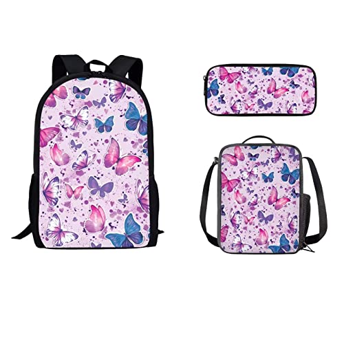 STUOARTE Basketball Print Rucksack mit Lunchbox Stifttasche, 3 Stück Set Casual Schultasche Set Vorschule Büchertasche, Kinder Reise Daypack 17 Zoll Laptop Umhängetasche von STUOARTE