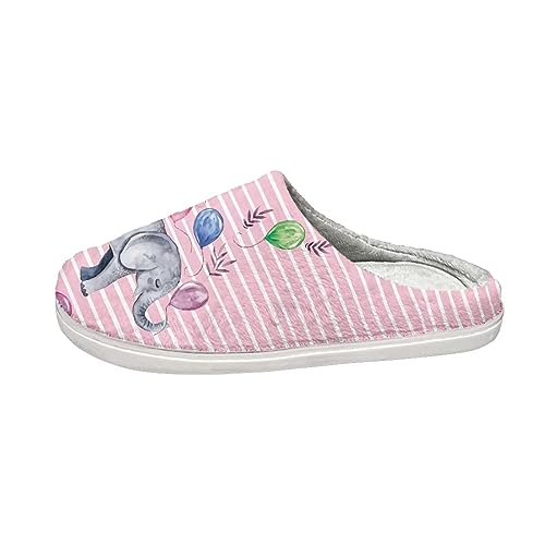 STUOARTE Bequeme Frauen Hausschuhe rutschfeste warme Haus Hausschuhe Weiche Gummisohle Indoor Hausschuhe Slip On Fuzzy Baumwolle Hausschuhe für Damen Erwachsene, Cartoon Elefant Ballon Rosa, 42/42.5 von STUOARTE