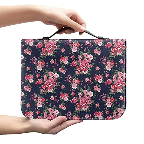 STUOARTE Blumen Bibel Cover Hülle für Frauen Mädchen PU Leder Bibel Cover Tasche mit Taschen und Reißverschluss Bibel Tote Bag Christliches Geschenk Studie Buch Tasche für Standard und große Größe Study Bibel, XL von STUOARTE