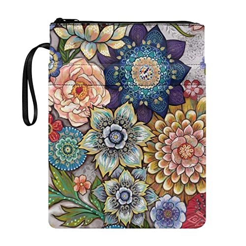 STUOARTE Boho Mandala Blumen Bücher Buchhüllen für Erwachsene Kinder, Buchhülle für Taschenbuch, Buchhülle mit Reißverschluss, Buchhülle Tasche Buch Nerd Geschenke, 29,5 x 22,6 cm, waschbarer Stoff von STUOARTE