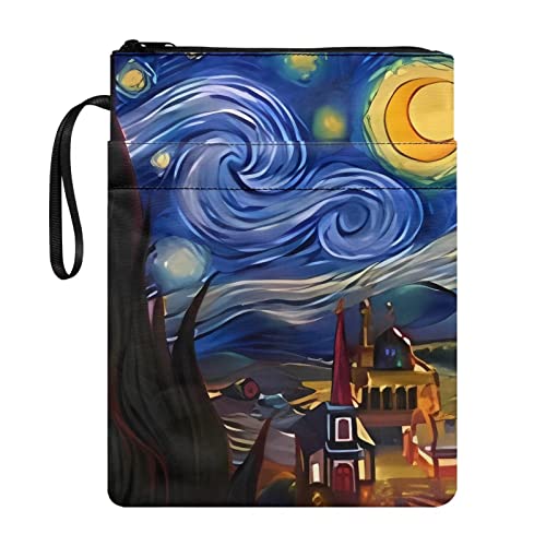 STUOARTE Buchhülle für Buchliebhaber Van Gogh Sternenhimmel Buchhülle mit Reißverschluss Buchschutz Tasche für Taschenbuch, waschbar, Bucheinband, Tasche, Teenager, Erwachsene, Kinder, Buchliebhaber, von STUOARTE