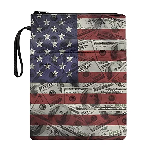 STUOARTE Buchhülle für Kinder, Erwachsene, Teenager, mit Reißverschluss und Vordertasche, amerikanische Flagge, Bucheinband für Taschenbuch, 29,5 x 22,6 cm, Buchhülle für Buchliebhaber von STUOARTE