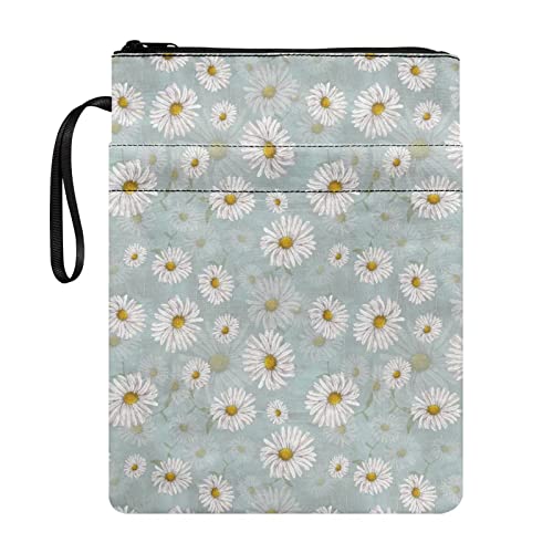 STUOARTE Buchhülle mit Blumenmuster und Gänseblümchen-Aufdruck, mit Reißverschluss und Fronttasche, für Mädchen und Frauen, tragbare Buchhülle für Taschenbuch, 29,5 x 22,6 cm, Buchhülle für von STUOARTE