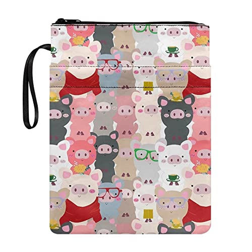 STUOARTE Buchhülle mit Cartoon-Schweine-Aufdruck für Kinder, Schüler, Lehrer, Buchhüllen für Taschenbücher, Buchhüllen mit Reißverschluss, 29,5 x 21,6 cm, Buchliebhaber, Geschenke, Taschenbuchschutz von STUOARTE