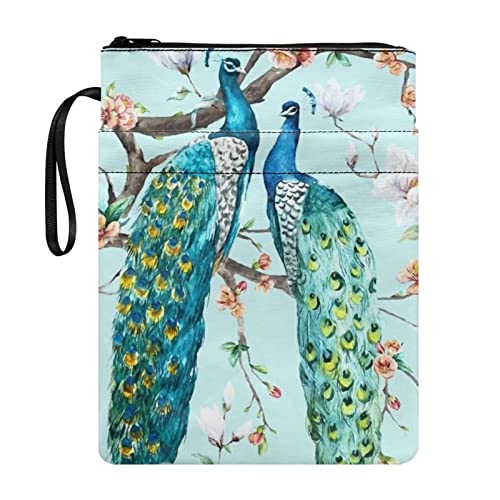 STUOARTE Buchhülle mit Tierpfauenmotiv für Damen, Kinder, Buchhüllen für Taschenbücher, waschbarer Stoff, Buchhüllen mit Reißverschluss, Geschenk für Buchliebhaber von STUOARTE