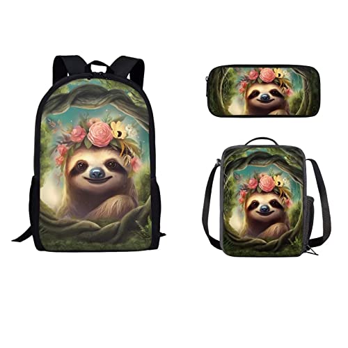 STUOARTE Cartoon Cute Panda Rucksack für Kinder, leichter Vorschulrucksack für Kinder, Mädchen, Jungen, Kleinkind, Kindergarten, niedliches Schulbücher-Set mit Lunchbox und Federmäppchen, 3-in-1 von STUOARTE