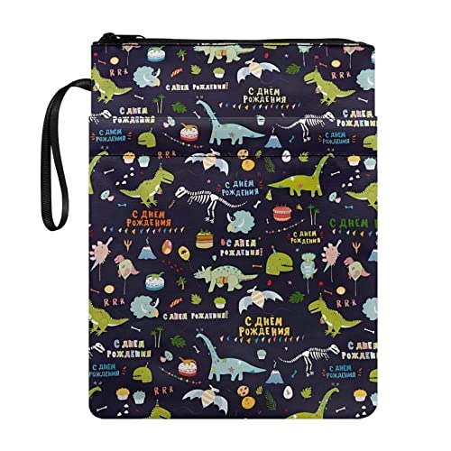 STUOARTE Cartoon-Dinosaurier-Druck, niedliche Buchhülle mit Fronttasche, Buchumschlag, Tasche für Taschenbücher, Jungen, Kinder, waschbarer Stoff, weicher Buchschutz für Buchliebhaber von STUOARTE