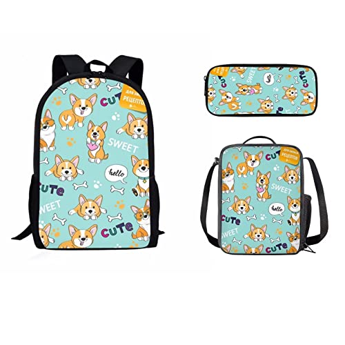 STUOARTE Cartoon Dinosaurier Print Schule Büchertaschen Set für Jungen Mädchen, 17 Zoll Große Kapazität Schulrucksack, Leichter Langlebiger Studenten Laptop 3 Stück Daypack Set von STUOARTE