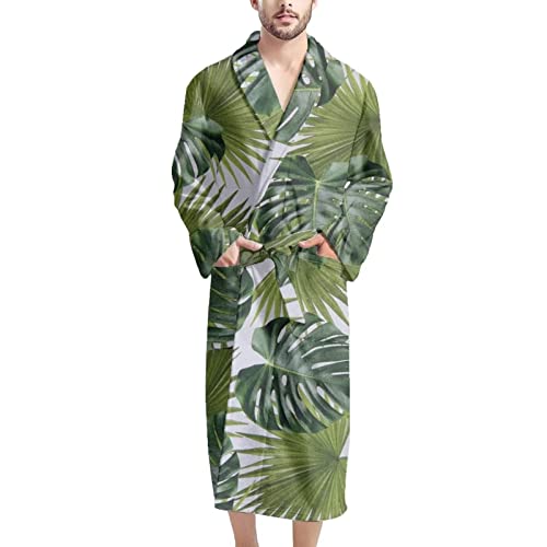 STUOARTE Herren-Bademantel, warm, gemütlich, für Herren, Loungewear, weicher Morgenmantel für Weihnachten, Erntedankfest, Geburtstagsgeschenk, Monstera-grün, M von STUOARTE