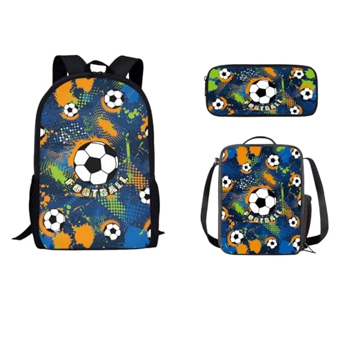 STUOARTE Kinder-Rucksack-Set mit Lunch-Tasche, Federmäppchen, leichte Schultasche für Kinder, Teenager, Jungen, 43,2 cm, Splash Ink Fußball, mehrfarbig, Einheitsgröße, Reiserucksäcke von STUOARTE