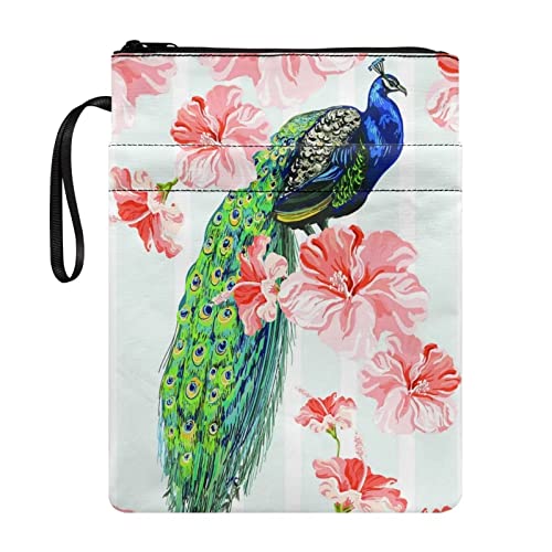 STUOARTE Pfauenhibiskus-Buchhülle für Kinder, Mädchen, Jungen, Männer und Frauen, Buchhülle mit Reißverschluss und Vordertasche, Buchschutztasche für Taschenbuch, 29,5 x 21,6 cm, Buchhülle für von STUOARTE