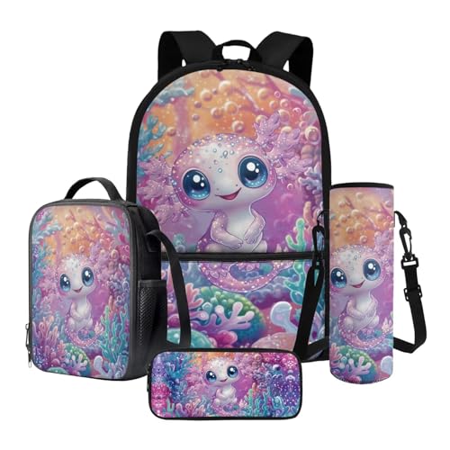 STUOARTE Rucksack Schultasche Leicht für Mädchen, 4 Stück Sets Inklusive Büchertasche Lunchbox Federmäppchen Wasserflasche Sleeve, Pink - Axolotl, Einheitsgröße, Tagesrucksack STUOARTE Rucksack Schultasche Leicht für Mädchen, 4 Stück Sets Inklusive Büchertasche Lunchbox Federmäppchen Wasserflasche Sleeve, Pink - Axolotl, Einheitsgröße, Tagesrucksack von STUOARTE