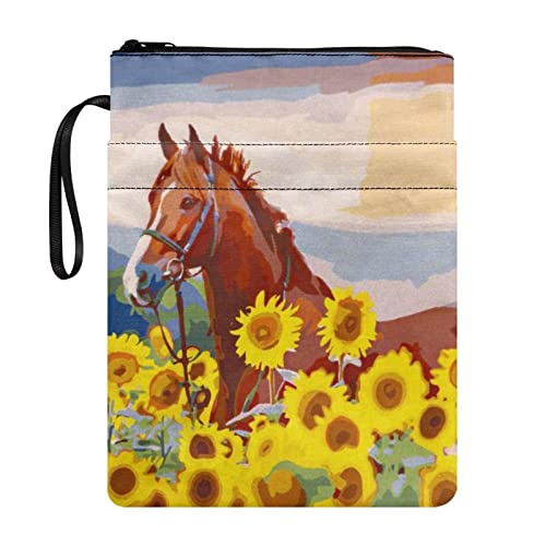 STUOARTE Sunflower Horse Book Cover for Paperback, Teacher Student Book Sleeve Book Protector Pouch Book Cover with Zipper and Front Pocket Book Sleeve for Book Lovers von STUOARTE