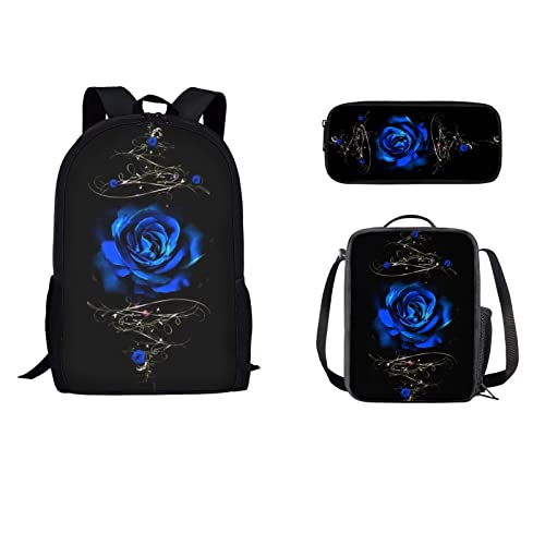 STUOARTE Teens Schulranzen-Set 3-teilig mit Totenkopf-Print für Jungen Mädchen, High School Rucksack Set mit Lunchtasche Bleistifthalter Etui, große Laptop-Büchertasche für Grundschulkinder von STUOARTE