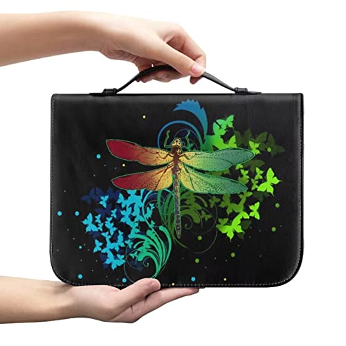 STUOARTE Tribal Libelle Bibelhülle PU-Leder Bibeltasche für Frauen Mädchen Multifunktional Wasserdicht Buch Journaling Protector Bibeltasche Tote mit Griff und Stiften Slots von STUOARTE