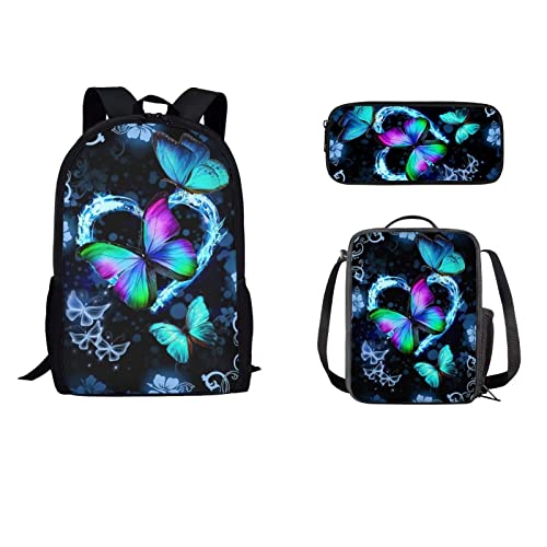 STUOARTE Water & Fire Note Print 3-teiliges Rucksack-Set mit Lunchtasche und Federmäppchen für Studenten, Kinder, langlebige Loptop-Büchertasche, 3-teiliges Rucksack-Set für Schule, Wandern, Rosa von STUOARTE