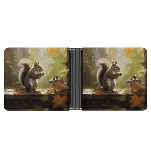 STVNKML Aquarell-Geldbörse mit Hasen- und Blumenmuster, Leder, 2 versteckte Taschen, 6 Kartenfächer, schlanke Brieftaschen für Bargeld, Karten und Ausweise, Eichhörnchen frisst Nüsse, Einheitsgröße von STVNKML