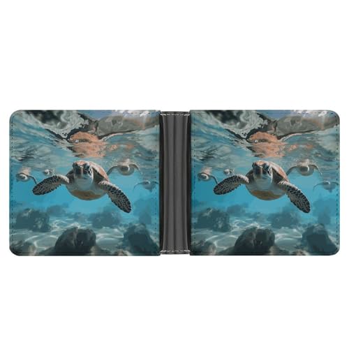 STVNKML Blue Eyed Snow Leopard Geldbörse aus Leder mit 2 versteckten Taschen, 6 Kartenfächern, schlanke Brieftaschen für Bargeld, Karten und Ausweise, Meeresschildkröte, Einheitsgröße, Modern von STVNKML