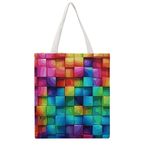 STVNKML Canvas-Tragetasche für Damen, Motiv: tropischer Sonnenuntergang und Strand, niedlich, stilvolle Umhängetasche, wiederverwendbare Einkaufstaschen für den täglichen Gebrauch, Regenbogenfarben von STVNKML