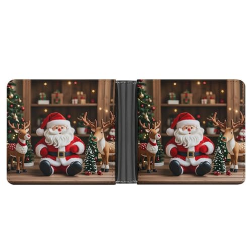 STVNKML Coole Fußball-Geldbörse aus Leder mit 2 versteckten Taschen, 6 Kartenfächern, schlanke Brieftasche für Bargeld, Karten und Ausweise, Weihnachtsmannpuppe Rentier Modell, Einheitsgröße, Modern von STVNKML