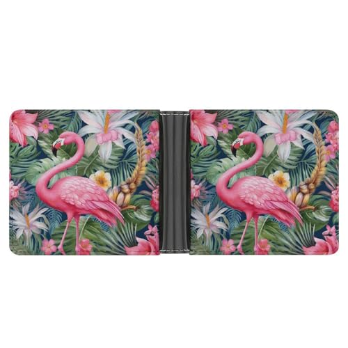 STVNKML Earth and Moon Geldbörse aus Leder mit 2 versteckten Taschen, 6 Kartenfächern, schlanke Brieftaschen für Bargeld, Karten und Ausweise, Flamingo-Blumenmuster, Einheitsgröße, Modern von STVNKML
