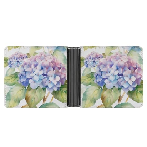 STVNKML Grüne Geldbörse mit Kräutersalbeiblättern und Zweigen, Leder, mit 2 versteckten Taschen, 6 Kartenfächern, schlanke Brieftaschen für Bargeld, Karten und Ausweise, Hortensien-Aquarell von STVNKML