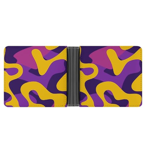 STVNKML Niedliche Chihuahua-Leder-Geldbörse mit 2 versteckten Taschen, 6 Kartenfächern, schlanke Brieftaschen für Bargeld, Karten und Ausweise, Muster in Gelb und Violett, Einheitsgröße, Modern von STVNKML