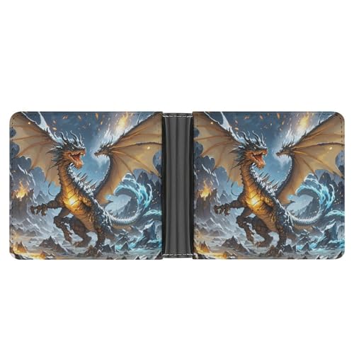 STVNKML Patriotic Stars Strips Independence Day Geldbörse aus Leder mit 2 versteckten Taschen, 6 Kartenfächern, schlanke Brieftaschen für Bargeld, Karten und Ausweise, Feuer- und Eisdrachen von STVNKML