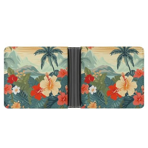 STVNKML Schwarz-weiße Geldbörse mit karierter Flagge, Leder, 2 versteckte Taschen, 6 Kartenfächer, schlanke Brieftaschen für Bargeld, Karten und Ausweise, Sommer Hawaii., Einheitsgröße, Modern von STVNKML