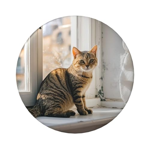 Anstecknadeln mit Katze auf der Fensterbank, rund, 6,1 cm, aus Metall, personalisierbar, für Bastelbedarf, Weihnachten, Party-Projekte, Einheitsgröße, Kein Edelstein von STVYUKL