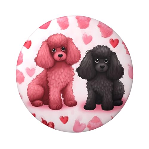 Anstecknadeln mit rosa Pudeln, 6,1 cm, rund, Metall, personalisierbar, für Bastelbedarf, Weihnachten, Party, Projekte, 1 Stück von STVYUKL