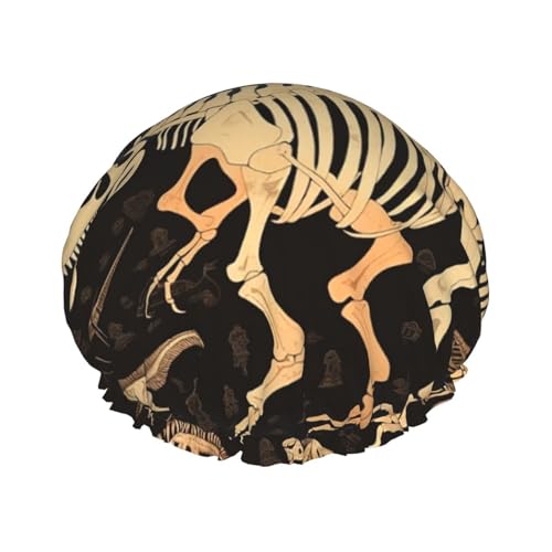 Doppelschichtige Duschhaube für Frauen, wiederverwendbar, elastisch, Badekappe, Dinosaurier-Skelett-Druck, Haarkappen, wasserdicht, für Damen, Spa-Salon, Duschhut, Haarkappen von STVYUKL