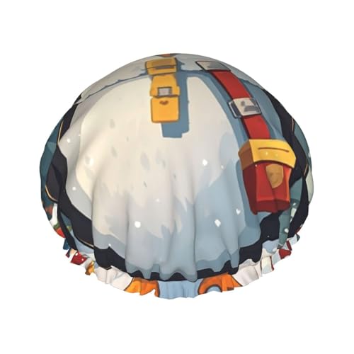 Doppelschichtige Duschhaube für Frauen, wiederverwendbar, elastisch, Badekappe, Weihnachten, lustiger Pinguin-Haarkappen, wasserdicht, für Spa, Salon, Duschhut, Haarkappen von STVYUKL