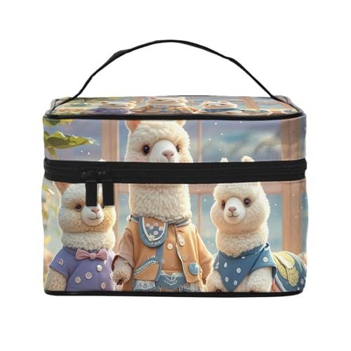 STVYUKL Alpacas Together Make-up-Tasche für Damen, wasserdicht, tragbar, Reise-Kosmetiktasche, großes Fassungsvermögen, Kulturbeutel, Tragegriff oben, Reißverschluss, Make-up-Organizer von STVYUKL
