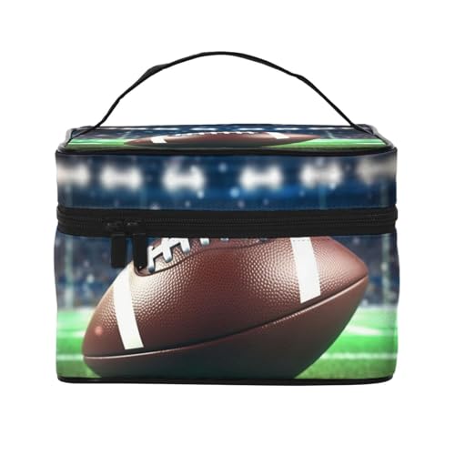 STVYUKL American Football Make-up-Tasche für Damen, wasserdicht, tragbar, Reise-Kosmetiktasche, große Kapazität, Kulturbeutel mit Tragegriff oben, Reißverschluss von STVYUKL