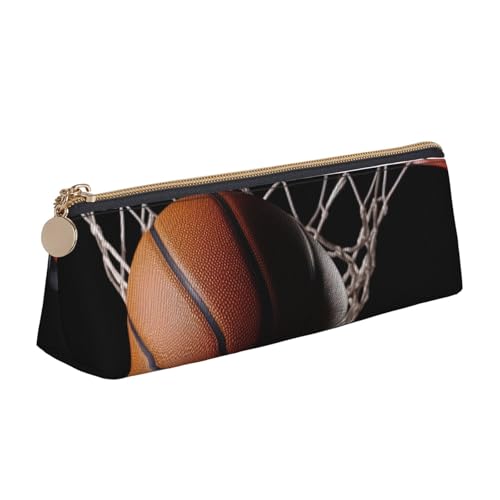STVYUKL Basketball-Federmäppchen, stilvolles Federmäppchen, schlankes Federmäppchen mit Reißverschluss, Kosmetiktasche aus Leder für Arbeit, Büro von STVYUKL