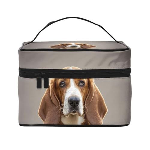 STVYUKL Basset Hound Make-up-Tasche für Damen, wasserdicht, tragbar, Reise-Kosmetiktasche, großes Fassungsvermögen, Kulturbeutel, Tragegriff oben, Reißverschluss, Make-up-Organizer von STVYUKL