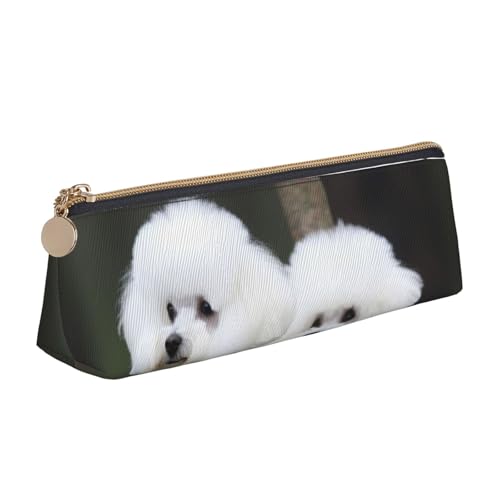 STVYUKL Bichon Frisé-Federmäppchen, stilvolles Federmäppchen, schlankes Federmäppchen mit Reißverschluss, Leder-Kosmetik-/Make-up-Tasche für Arbeit, Büro von STVYUKL