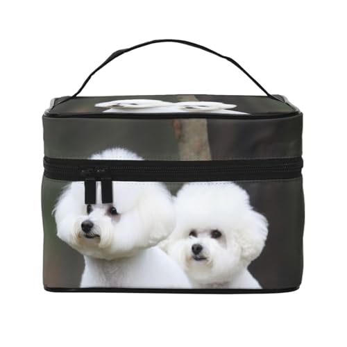 STVYUKL Bichon Frisé-Make-up-Tasche für Damen, wasserdicht, tragbar, Reise-Kosmetiktasche, großes Fassungsvermögen, Kulturbeutel, Tragegriff oben, Reißverschluss, Make-up-Organizer von STVYUKL