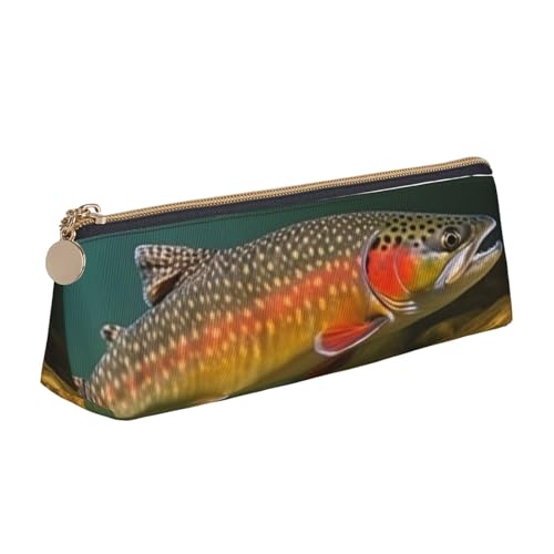 STVYUKL Brook Federmäppchen, Forellenangeln, stilvolles Federmäppchen, schlankes Federmäppchen mit Reißverschluss, Kosmetiktasche aus Leder für Arbeit, Büro von STVYUKL