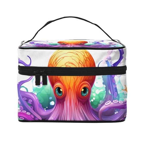 STVYUKL Bunte Oktopus-Make-up-Tasche für Damen, wasserdicht, tragbar, Reise-Kosmetiktasche, großes Fassungsvermögen, Kulturbeutel mit Tragegriff oben, Reißverschluss von STVYUKL