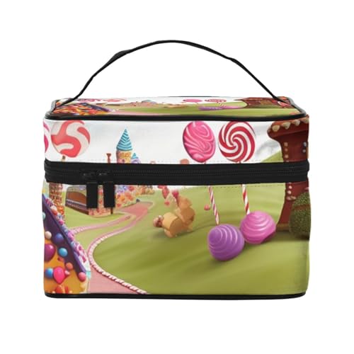 STVYUKL Candy Beautiful Land Make-up-Tasche für Damen, wasserdicht, tragbar, Reise-Kosmetiktasche, großes Fassungsvermögen, Kulturbeutel, Tragegriff oben, Reißverschluss, Make-up-Organizer von STVYUKL
