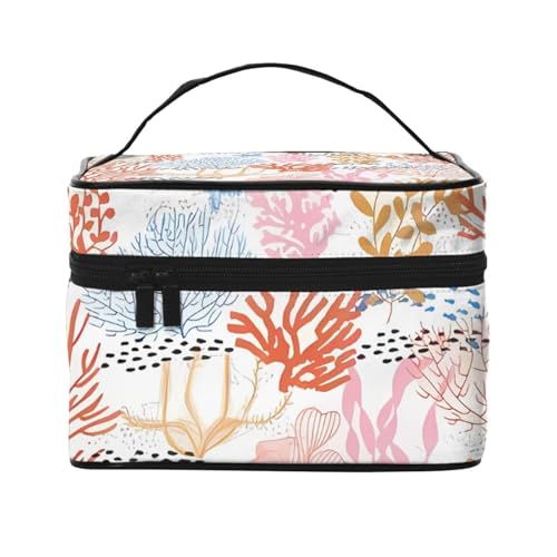 STVYUKL Coral Reef Make-up-Tasche für Damen, wasserdicht, tragbar, Reise-Kosmetiktasche, großes Fassungsvermögen, Kulturbeutel mit Tragegriff oben, Reißverschluss von STVYUKL