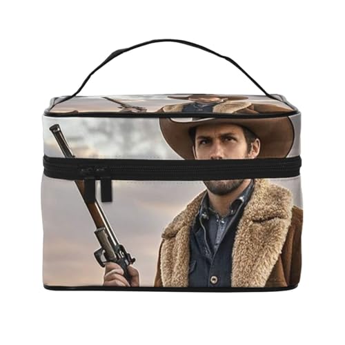 STVYUKL Cowboy West Make-up-Tasche für Damen, wasserdicht, tragbar, Reise-Kosmetiktasche, großes Fassungsvermögen, Kulturbeutel mit Tragegriff oben, Reißverschluss von STVYUKL